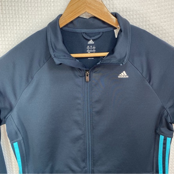 Adidas Climalite Full Zip Mock Neck Navy Track Sweater Jacket; Women’s Sz Medium - Picture 3 of 14